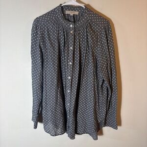 LOFT Smocked Polka Dot‎ Button Blouse Size Large